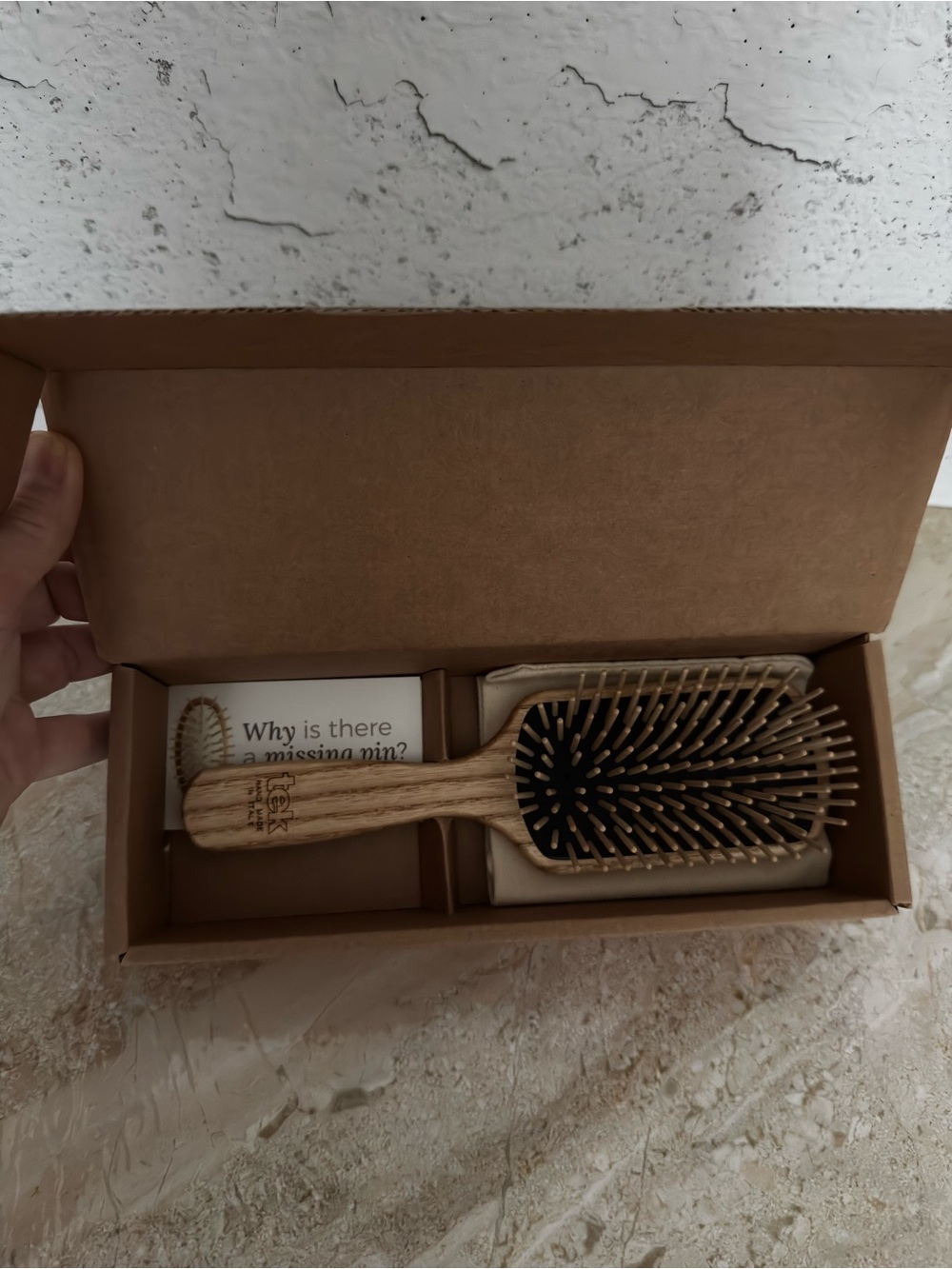 TEK Rectangular Wooden Hair Brush - Natural Ash Wood, Long Rounded Teeth